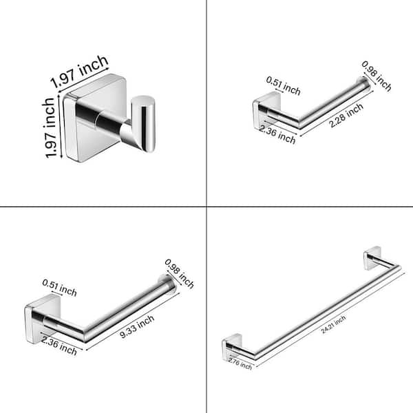 5-Piece Bath Hardware Set with Towel Bar Towel Hook Toilet Paper Holder in Polished Chrome