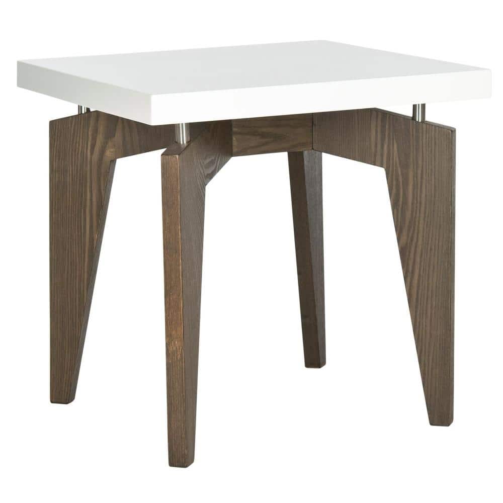 Sleek Transitional 20" Square Wood & Metal End Table in White/Dark Brown