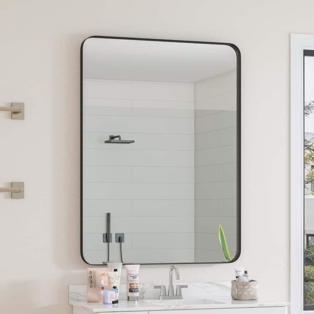 Black 30 in. W x 40 in. H Rectangle Wall Mirror Metal Frame Vanity Mirror D