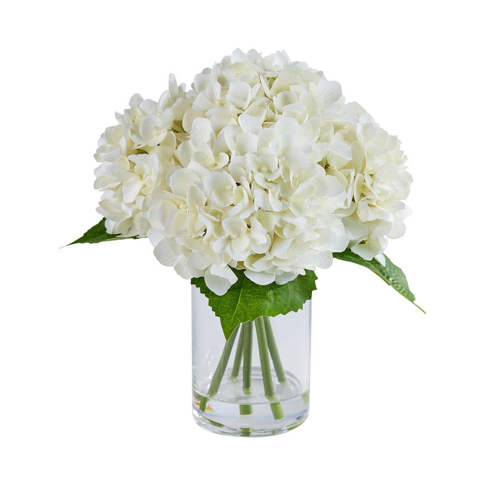 Faux Series 13 in. White Indoor Artificial Silk Hydrangea Bouquets with Stems for Home Table Decor in Glass Vase price history on PriceWatchPro
