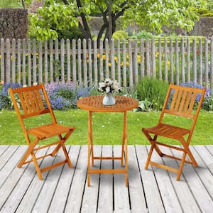 3-Piece Folding Acacia Wood Outdoor Patio Bistro Set Table and Chairs