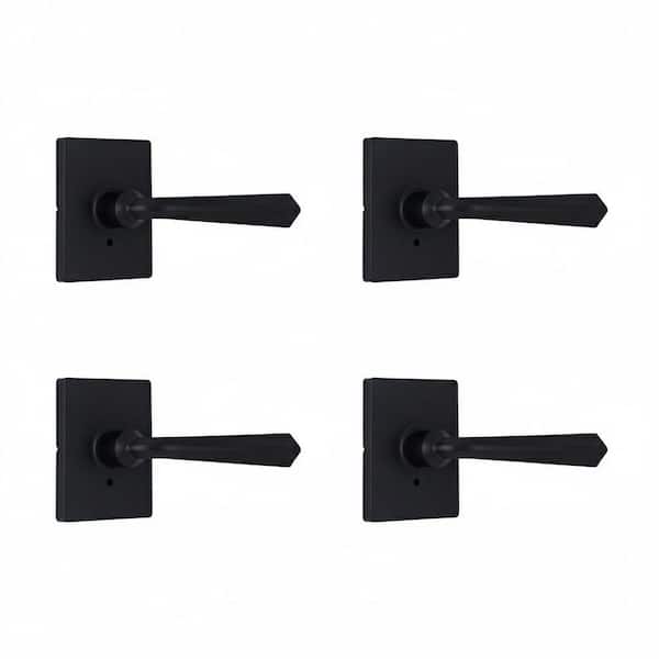 Wilshire Matte Black Bed/Bath Privacy Door Handle with Rectangle Rose 4-Pack