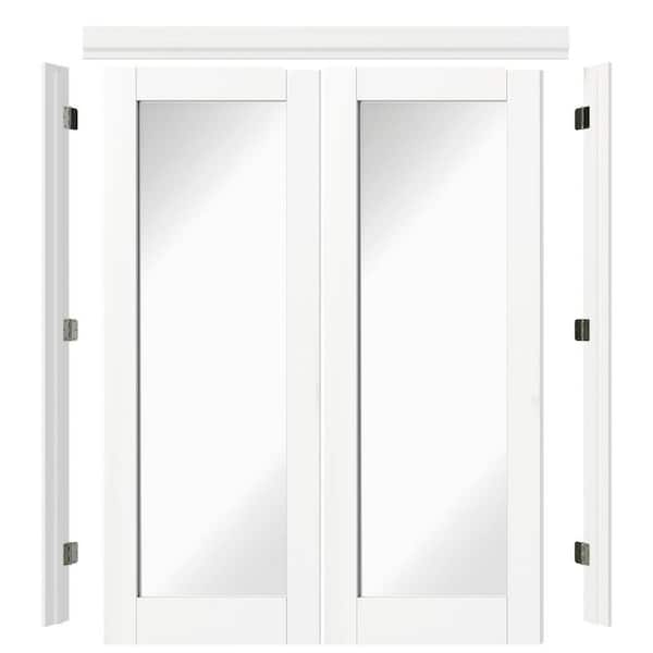 Assembly Required 48 in. x 80 in. White Full Lite Mirrored Glass Pine Wood Universal French Door Kit w/Separate Jamb