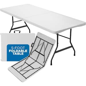 60 x 28 in. Rectangular Folding Picnic Table Seats 6 People in White with Built-in Carry Handle