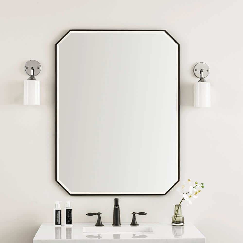 Rohe 40" x 30" Matte Black Octagon Beveled Vanity Mirror