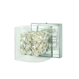 Weschler 1-Light Polished Chrome Bathroom Wall Light Fixture with Crystal and Glass Shade