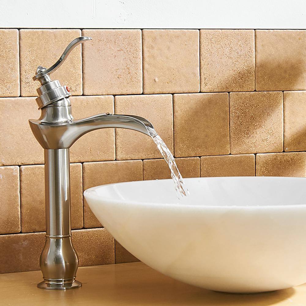 Brushed Nickel Single Handle Waterfall Vessel Sink Faucet