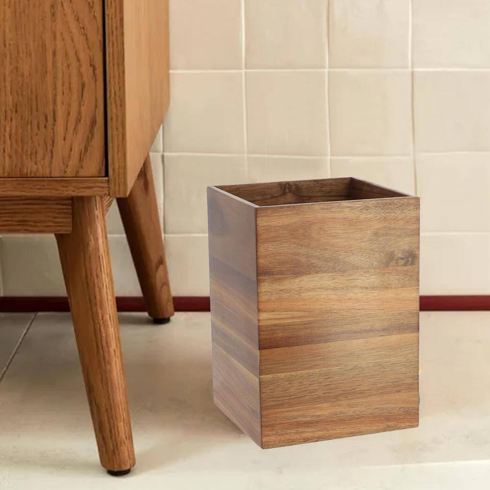 Acacia Wood Square Waste Basket for Bathroom/Bedroom - 2 Gallons