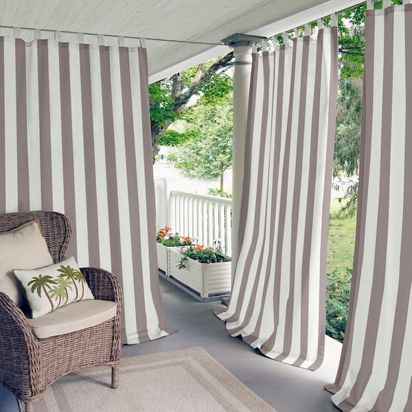 Elrene Gray Striped Tab Top Room Darkening Curtain - 50 in. W x 108 in. L