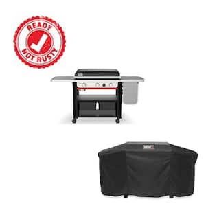 Slate Griddle 3-Burner Propane Gas 30 in. Flat Top Grill in Black with Extendable Side Table and Grill Cover