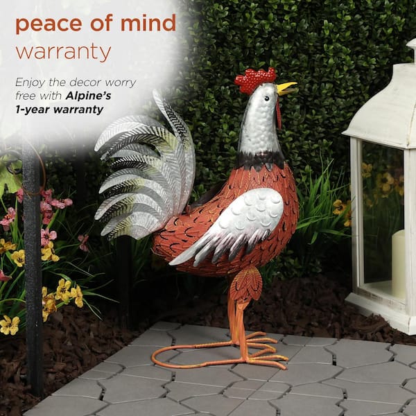 Alpine Corporation Metal Silver and Rust Rooster Decor