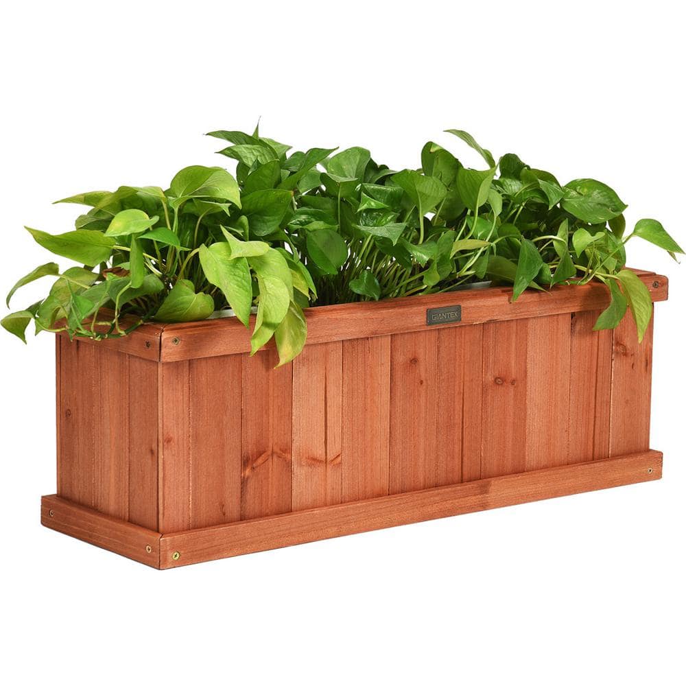 28 Inch Brown Fir Wood Rectangular Outdoor Planter Box