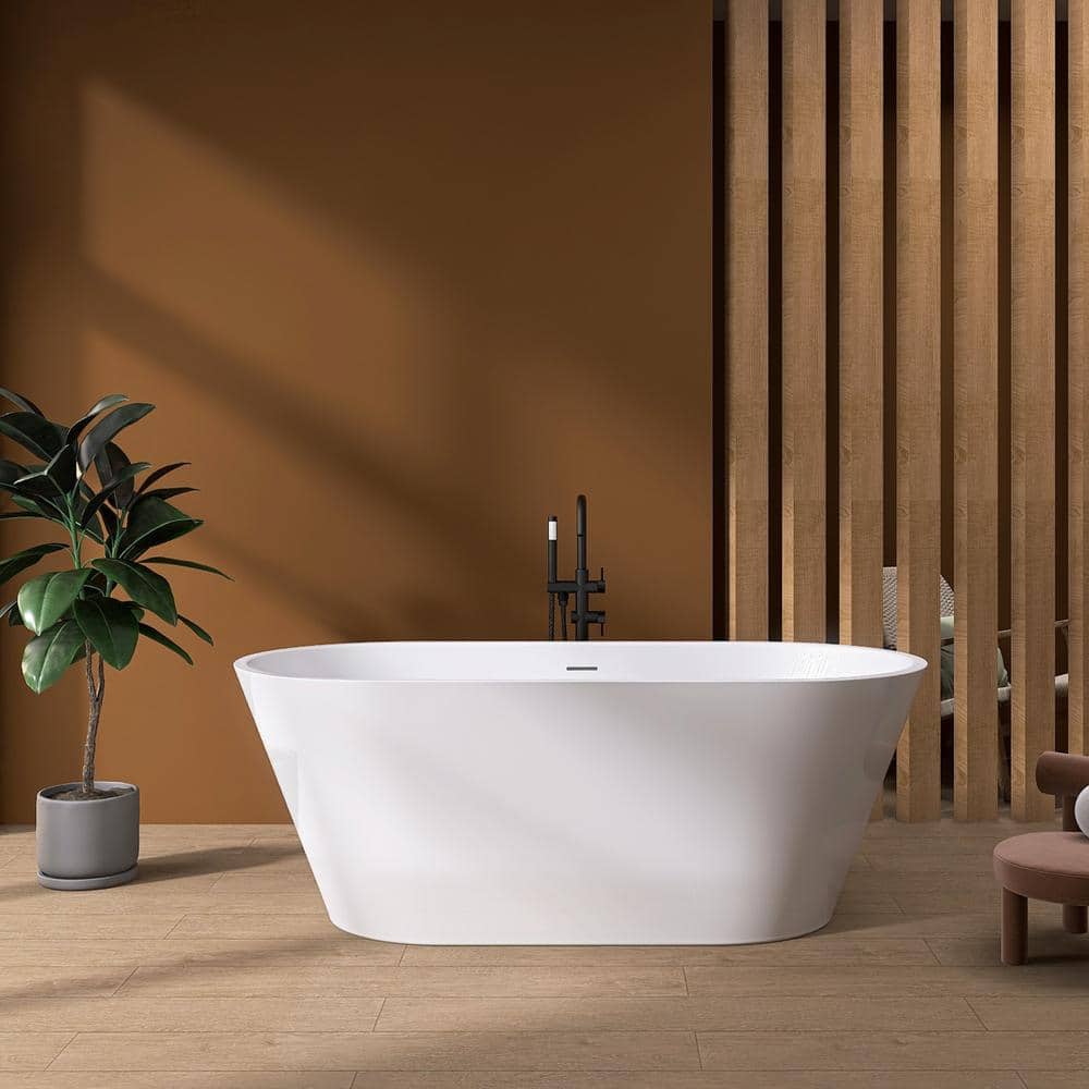 55" Glossy White Acrylic Freestanding Soaking Bathtub
