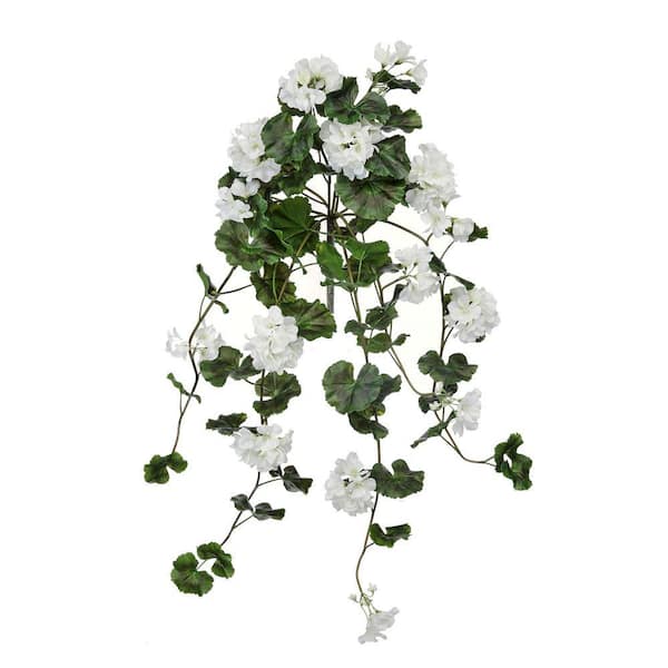 36 in. White Indoor Artificial Hanging Geranium Plant