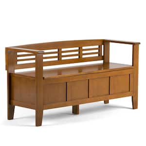Adams Solid Wood 48 in. Wide Contemporary Entryway Storage Bench in Light Avalon Brown
