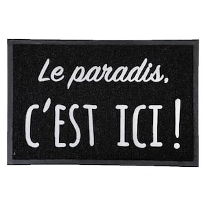 Le Paradis C'est Ici Door Scraper Black 24 in. x 16 in. Recycled PVC Outdoor Door Mat