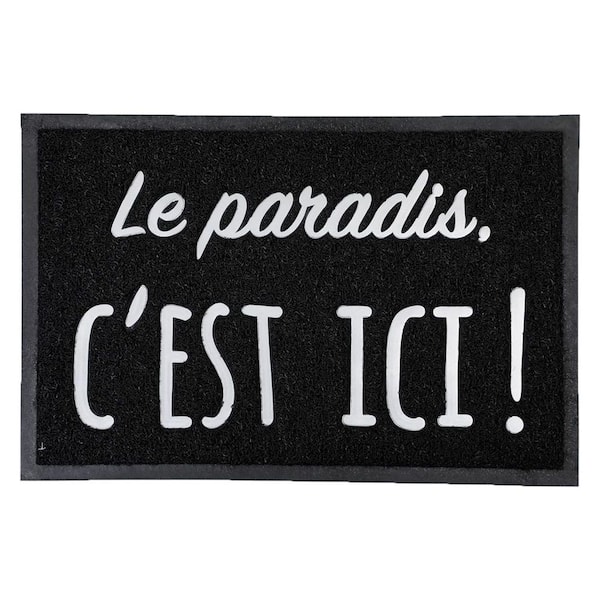 Le Paradis C'est Ici Door Scraper Black 24 in. x 16 in. Recycled PVC Outdoor Door Mat