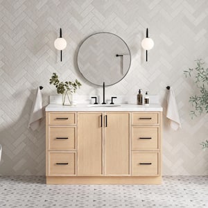 Kelly 54.25 in. W x 22 in. D x 36 in. H Single Sink Bath Vanity in White Oak with Carrara White Quartz Top