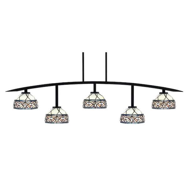 Unbranded Siena 5-Light Matte Black Billiard-Light with Royal Merlot Art Glass Shades
