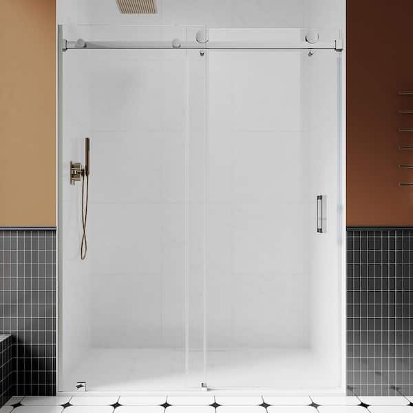 UNIKOO UKS05 61 to 65 in. W x 76 in. H U-Channel Sliding Frameless Shower Door in Chrome, EnduroShield 3/8 in. Clear Glass