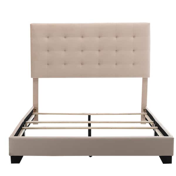 Morden Fort Upholstered Beige Velvet Queen Platform Bed Frame
