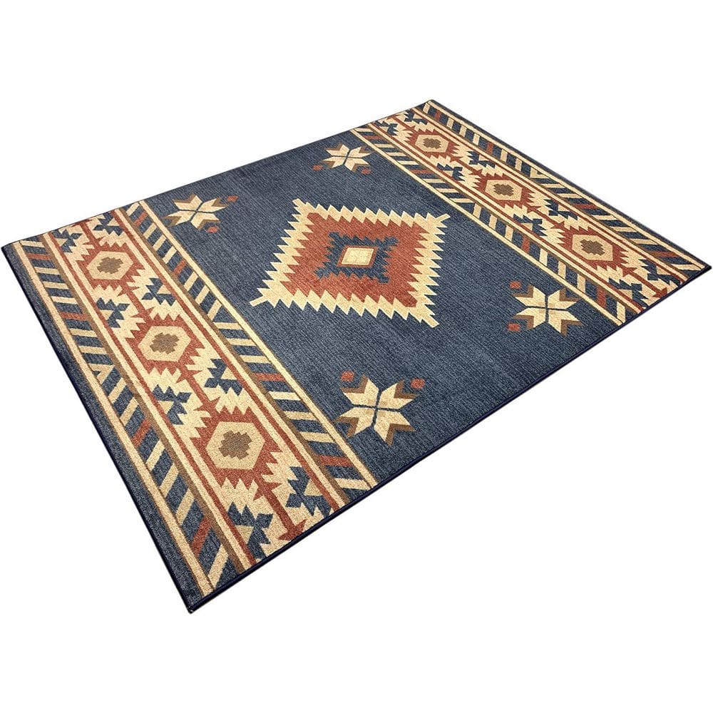 RugStylesOnline 5 ft. x 7 ft. Navy Blue-Beige Southwestern Pattern Area ...