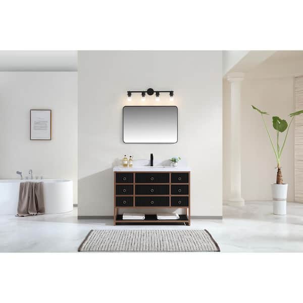 WK2438-48-BG 48in. Single Sink Sink Vanity Tricorn Black Bath Vanity with White 2in. Artificial Stone Top