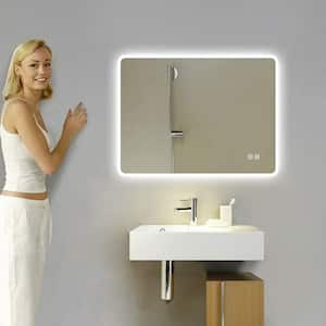 35.4 in. W x 27.5 in. H Large Rectangular Frameless Wall-Mount Anti-Fog LED Light Bathroom Vanity Mirror