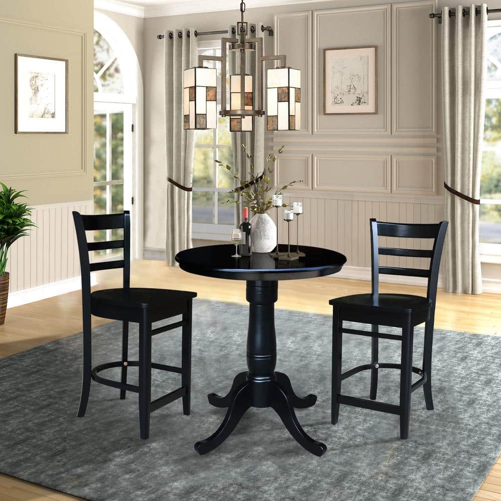 30" Black Round Wood Pedestal Dining Table