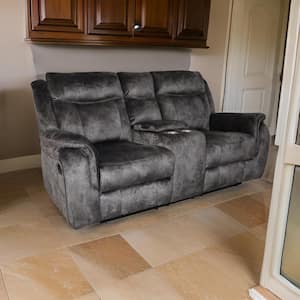 72 in. Pillow Top Arm Faux Leather Rectangle Loveseat Power Recliner Sofa in Gray