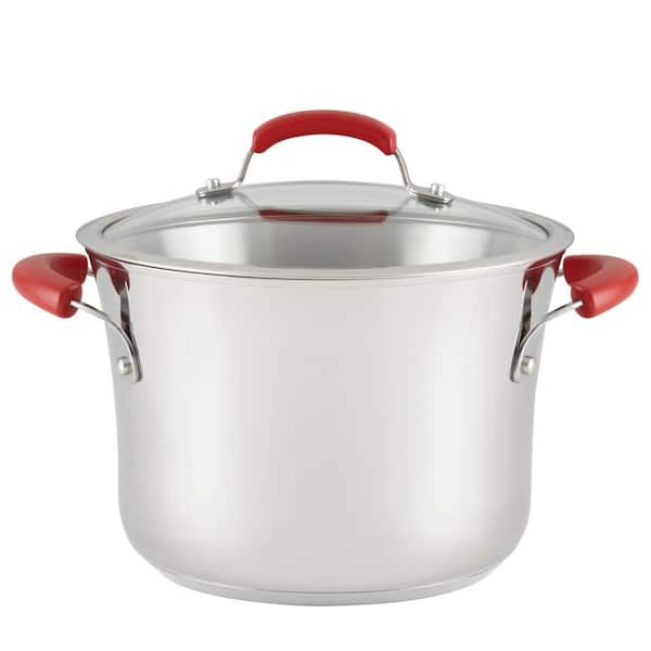Rachael Ray 6.5 Qt. Stainless Steel Nonstick Covered Stockpot with Red Handles