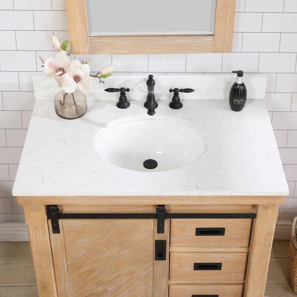 Cora 36 inch Solid Oak Bathroom Vanity with Rectangular Undermount Sink - Navy by Randolph Morris RMAST-36NB-SQWH