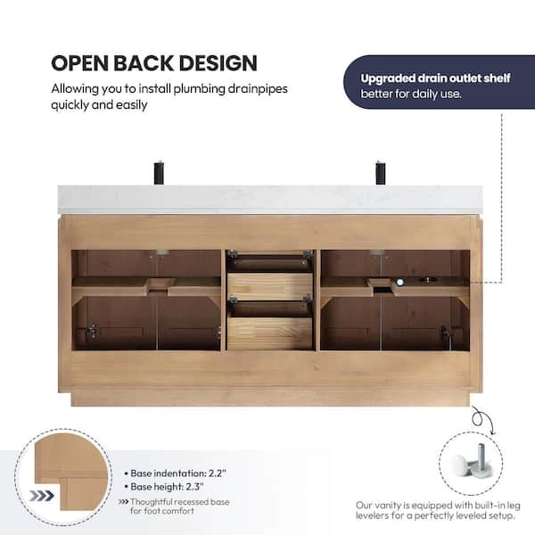 ROSWELL San 72 in.W x 22 in.D x 33.8 in.H Double Sink Bath Vanity