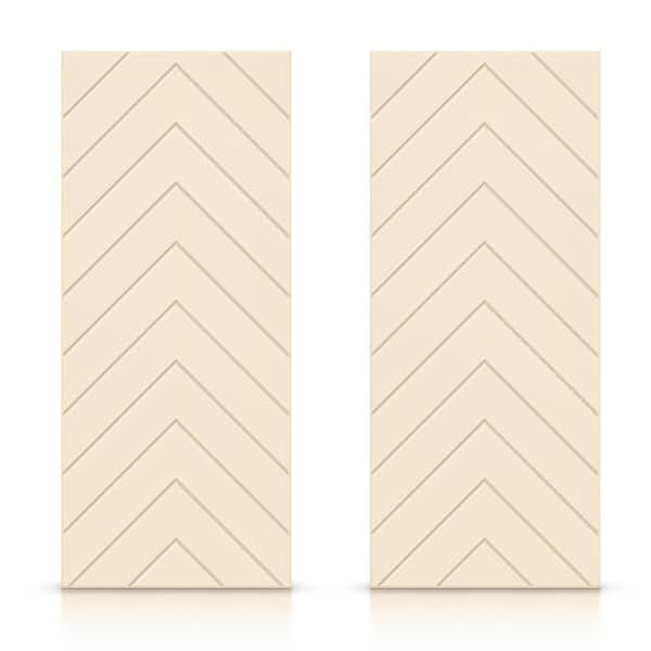 CALHOME 84 in. x 80 in. Hollow Core Beige Stained Composite MDF Interior Double Closet Sliding Doors