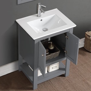 Bradford 24 in. W Traditional Bathroom Vanity in Gray with Ceramic Vanity Top in White with White Basin