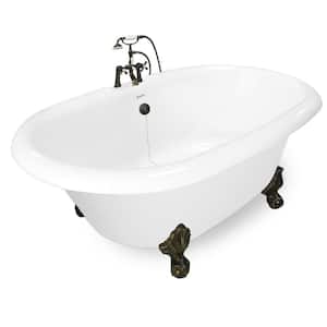 72 in. Acrylic Double Clawfoot Non-Whirlpool Bathtub in White w/ Large Ball, Claw Feet Faucet in Old World Bronze