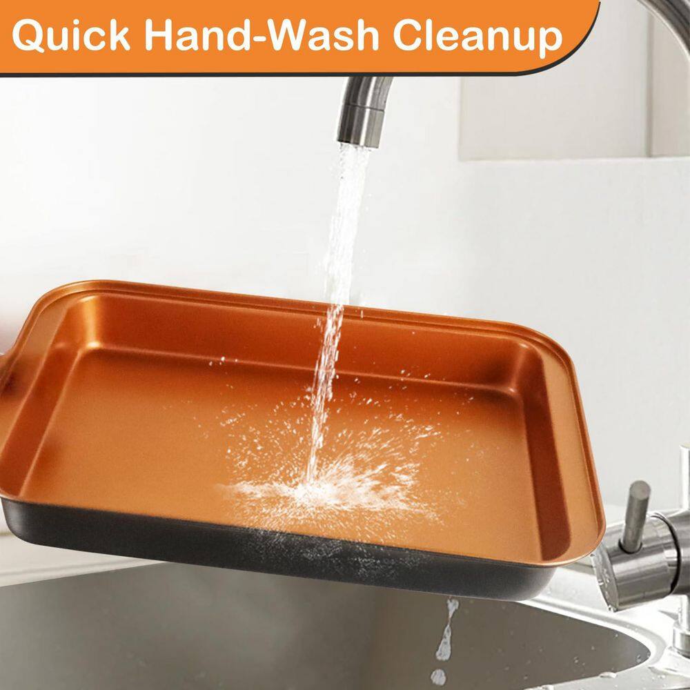 6-Piece Black and Orange Carbon Steel Baking Pans Set, Non Stick Bakeware Set Stackable with Cookie Sheet, Easy Clean - Thumbnail 3