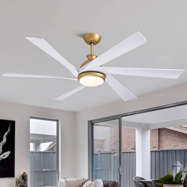 ANTOINE 64 in. Smart Indoor White Gold Dimmable Solid Wood Ceiling Fan with Light and Remote Color Changing Large Ceiling Light