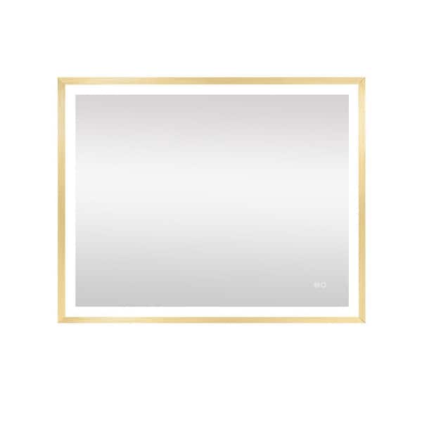 Unbranded 40 in. W x 32 in. H LED Rectangular Framed Wall Mounted Bathroom Vanity Mirror ; Front Lighted Mirror in Brushed Gold