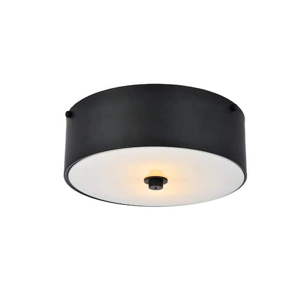 Unbranded Timless Home 12 in. 2-Light Transitional Flat Black And White Flush Mount with No Bulbs Included