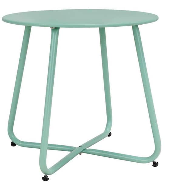 Angel Sar Macaron Blue Outdoor Weather Resistant Round Metal Patio Side Table