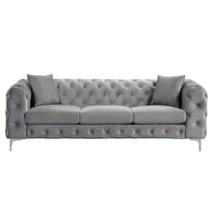 85 in. Square Arm 3-Seater Removable Cushions Sofa in Grey