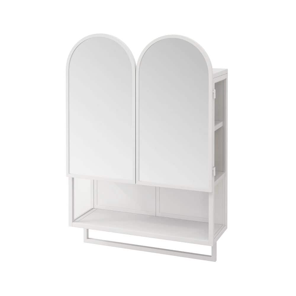 23.62 in. W x 32.68 in. H Arched Metal Medicine Cabinet with Mirror in White with Adjustable Shelves and Towel Rack price history on PriceWatchPro