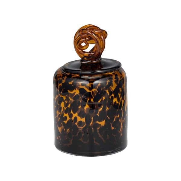 Liv & Skye 8 in. Orange Glass Jar with Knot Lid Tortoise Decorative Vase