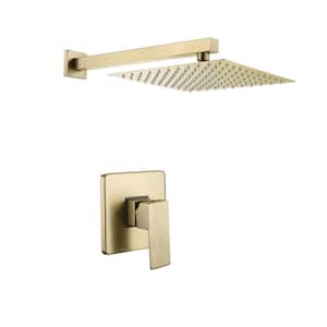 1-Spray Pattern 10 in. Wall Mount Square Fixed Shower Head in Brushed Gold