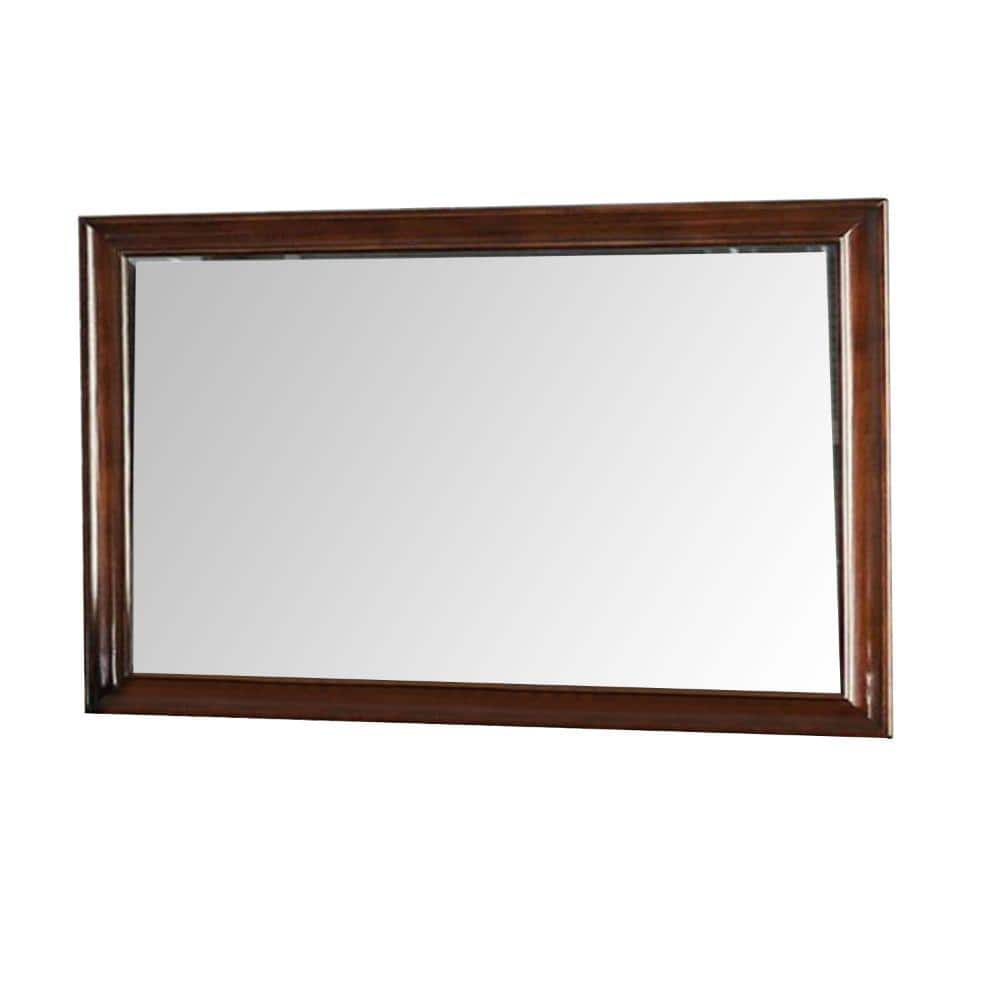 Benjara 33 in. H x 44 in. W Rectangular Wood Frame Cherry Brown Modern Wall  Mirror with Molded Trim BM276345 The Home Depot