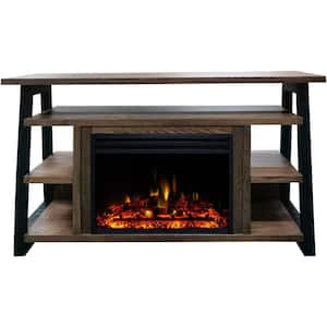Sawyer 53.1 in. Industrial Freestanding Electric Fireplace with Enhanced Log Display in Walnut
