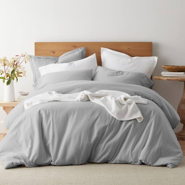 The Company Store Solid Organic Flannel Full Duvet Cover in Gray