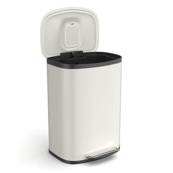 FUNKOL 50L Foot Pedal Operated Soft Close Waste Basket Suitable for Bathroom and Kitchen, Includes 30 Garbage Bags, in White