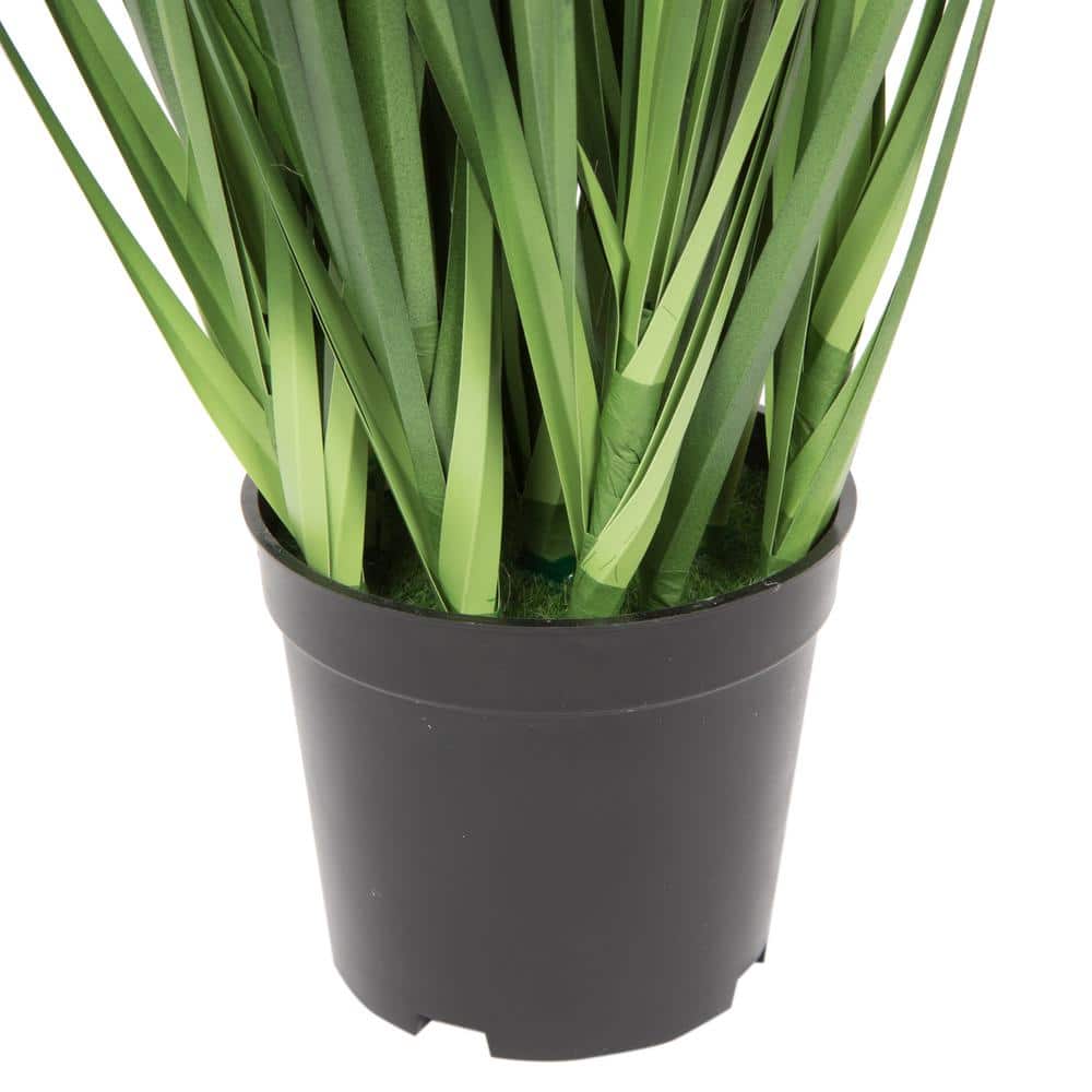 Tiny Green Faux Grass Arrangement in Black Plastic Pot